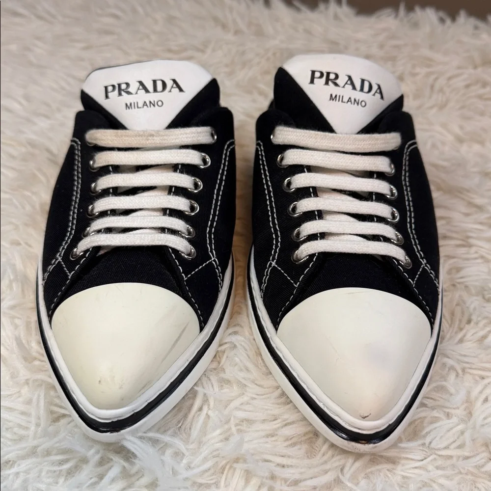 Prada Milano Canvas Sneakers Made in Italy Size 7 Slip-On Mule Style - Picture 3 of 9